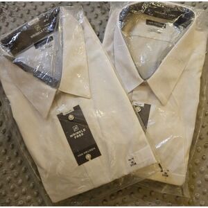 Lot of 2 New Van Heusen Mens White Wrinkle Free Tall Fit Dress Shirt 20 37/38